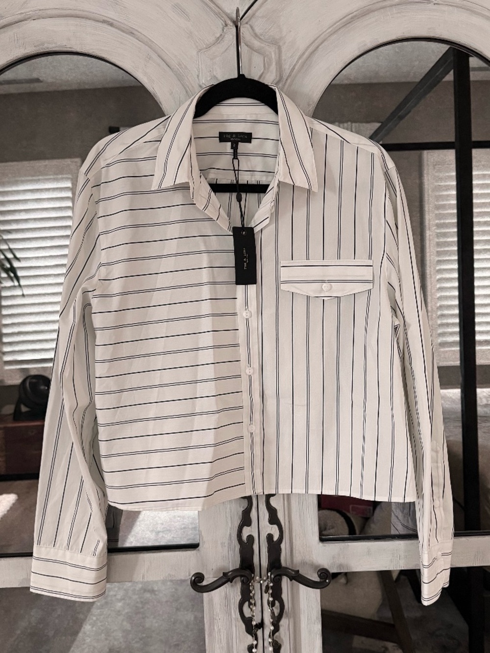 NWT Women's Rag & Bone Mina Multistripe Button-Up Shirt, Sz L